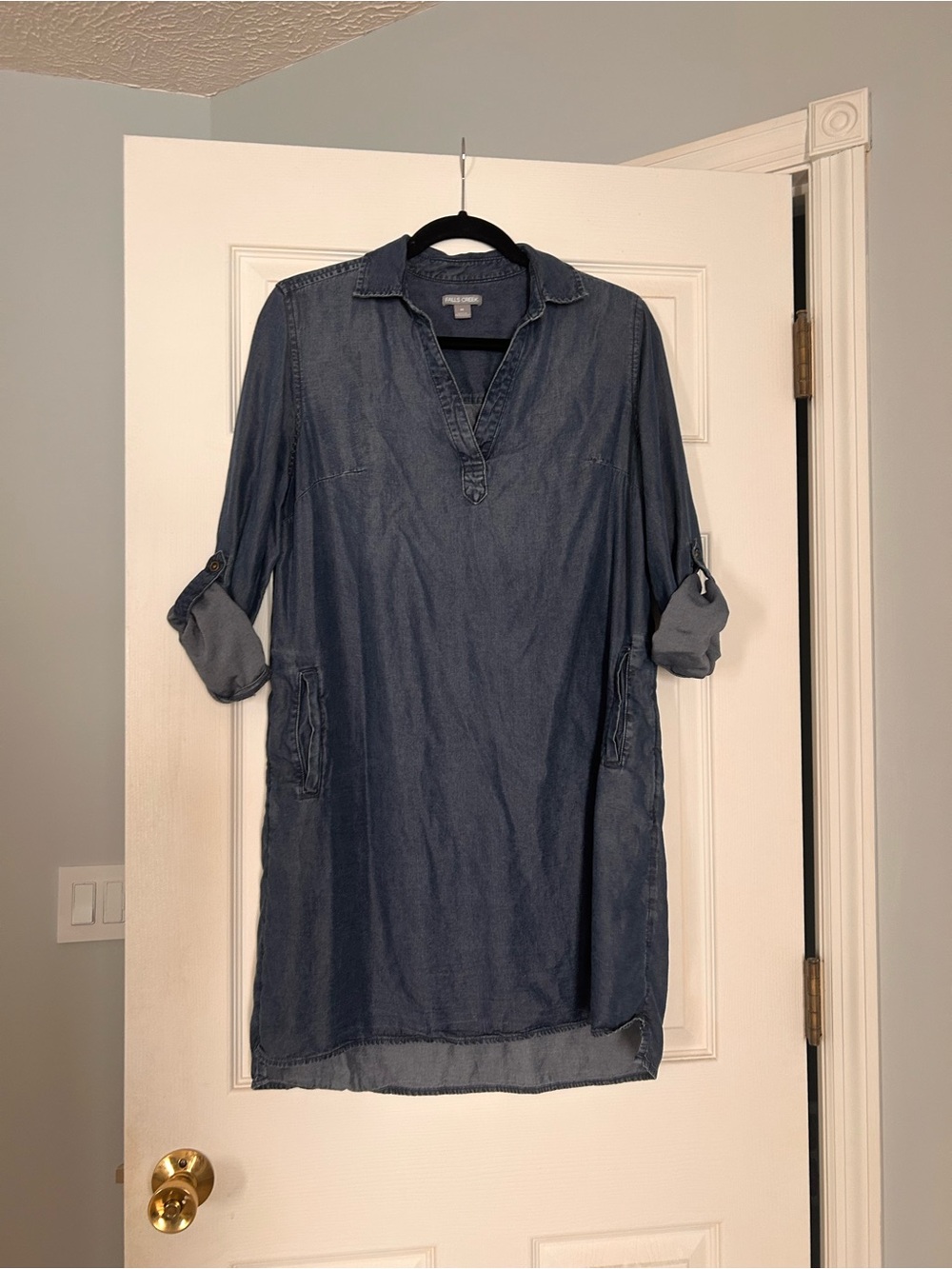 Falls Creek Denim-Look Mini Dress in Dark Blue